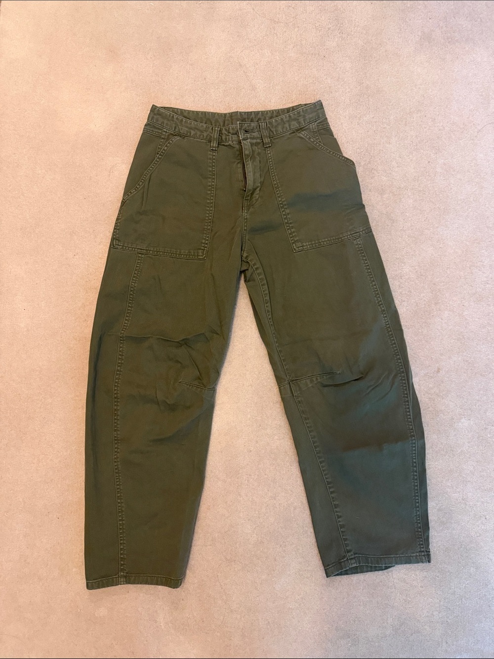 Gap Mid Rise Twill Barrel Pants Olive